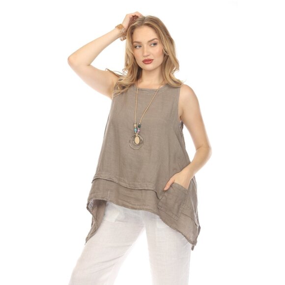 Taupe Asymmetrical sleeveless A Line Top - Picture 4 of 10